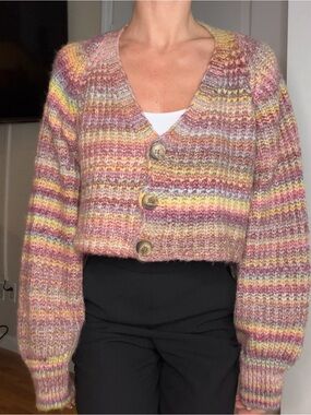 Urban Outfitters Chunky Multicolor Striped Cropped Cardigan